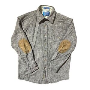 Pendleton Wool Shirt Jacket Mens Gray Lined Elbow Patch Made USA Sz M